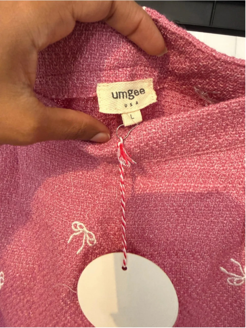 Women's Umgee Bow Print Blouse and Shorts Set, Size L, Pink and White